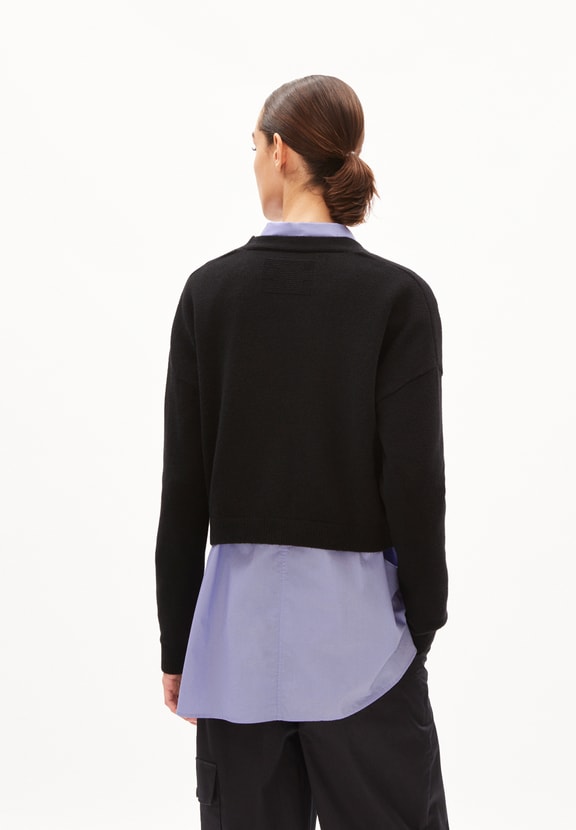 gilet court en laine bio et recyclée | noir "damiraa reglana - black"