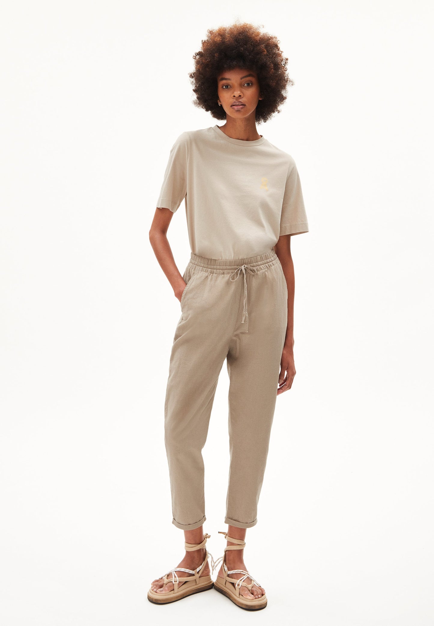 Pantalon beige en coton bio et lin - daniaa lino light desert