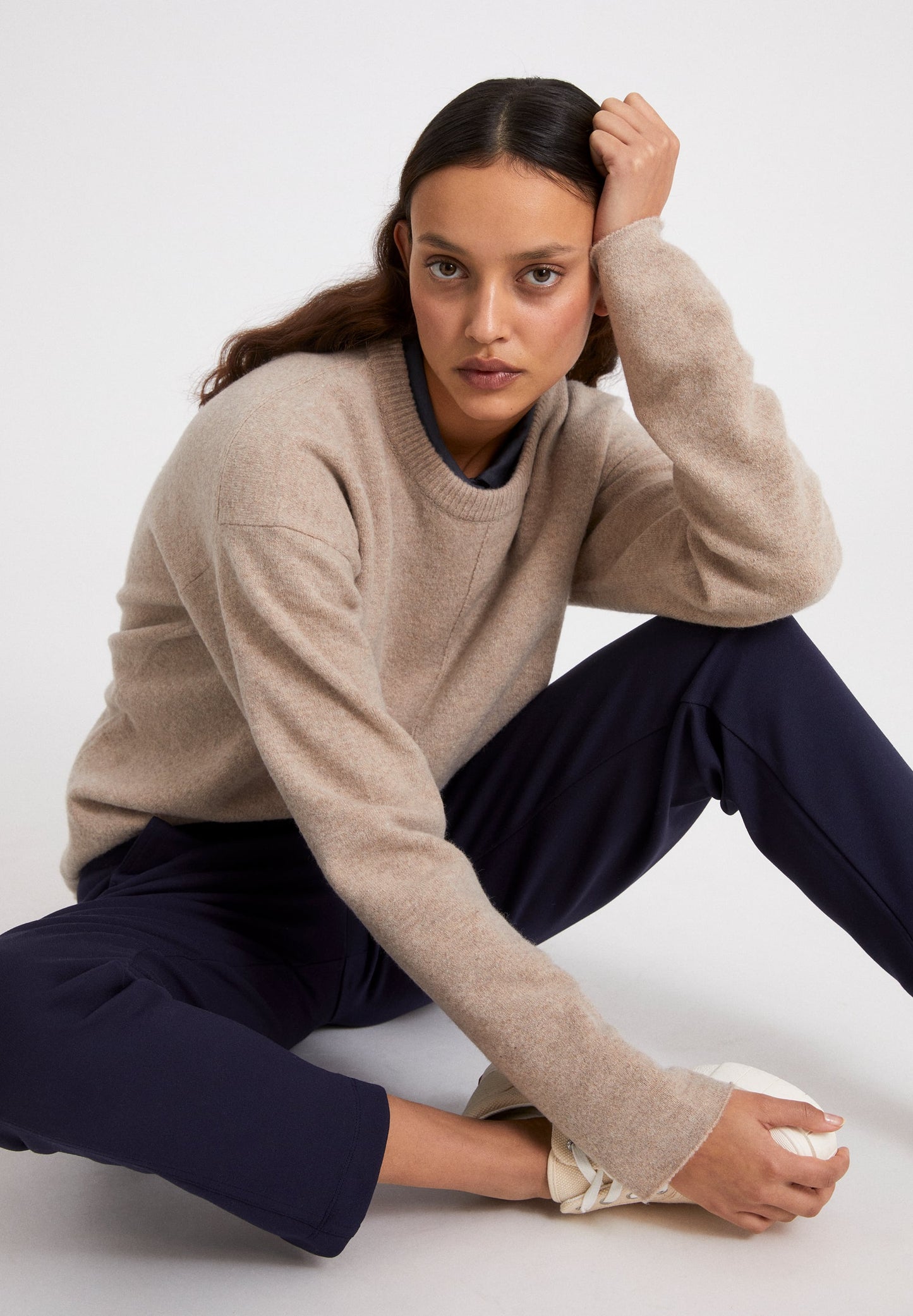 Pull beige en laine bio et recyclé - DARIAA dark caramel melange
