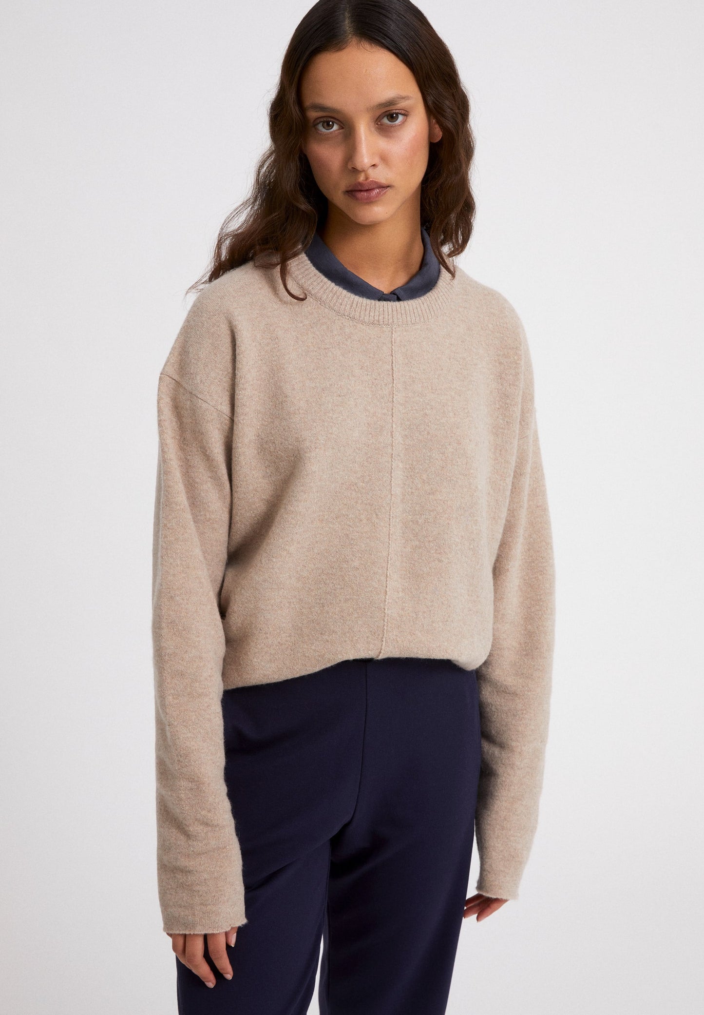 Pull beige en laine bio et recyclé - DARIAA dark caramel melange