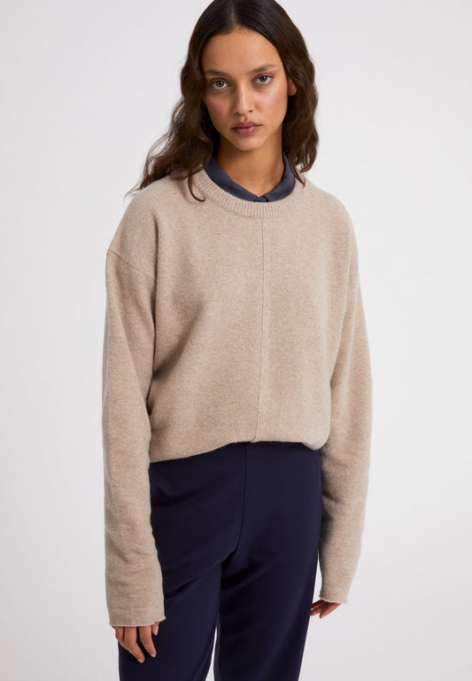 Pull beige en laine bio et recyclé - DARIAA dark caramel melange