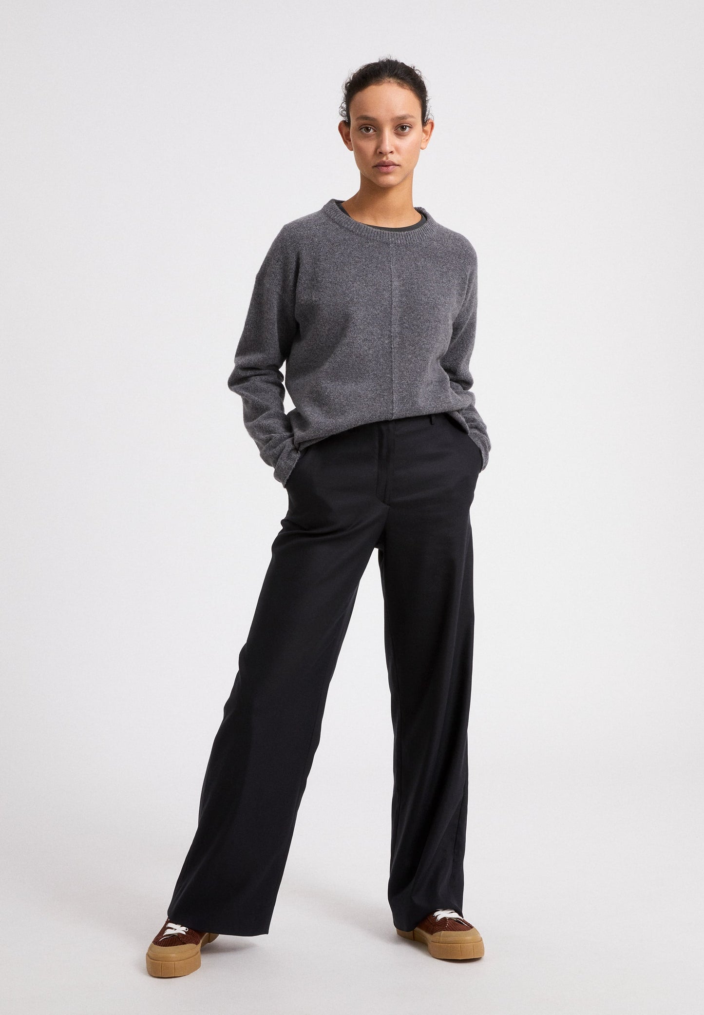 Pull gris en laine bio et recyclé - DARIAA mid grey melange