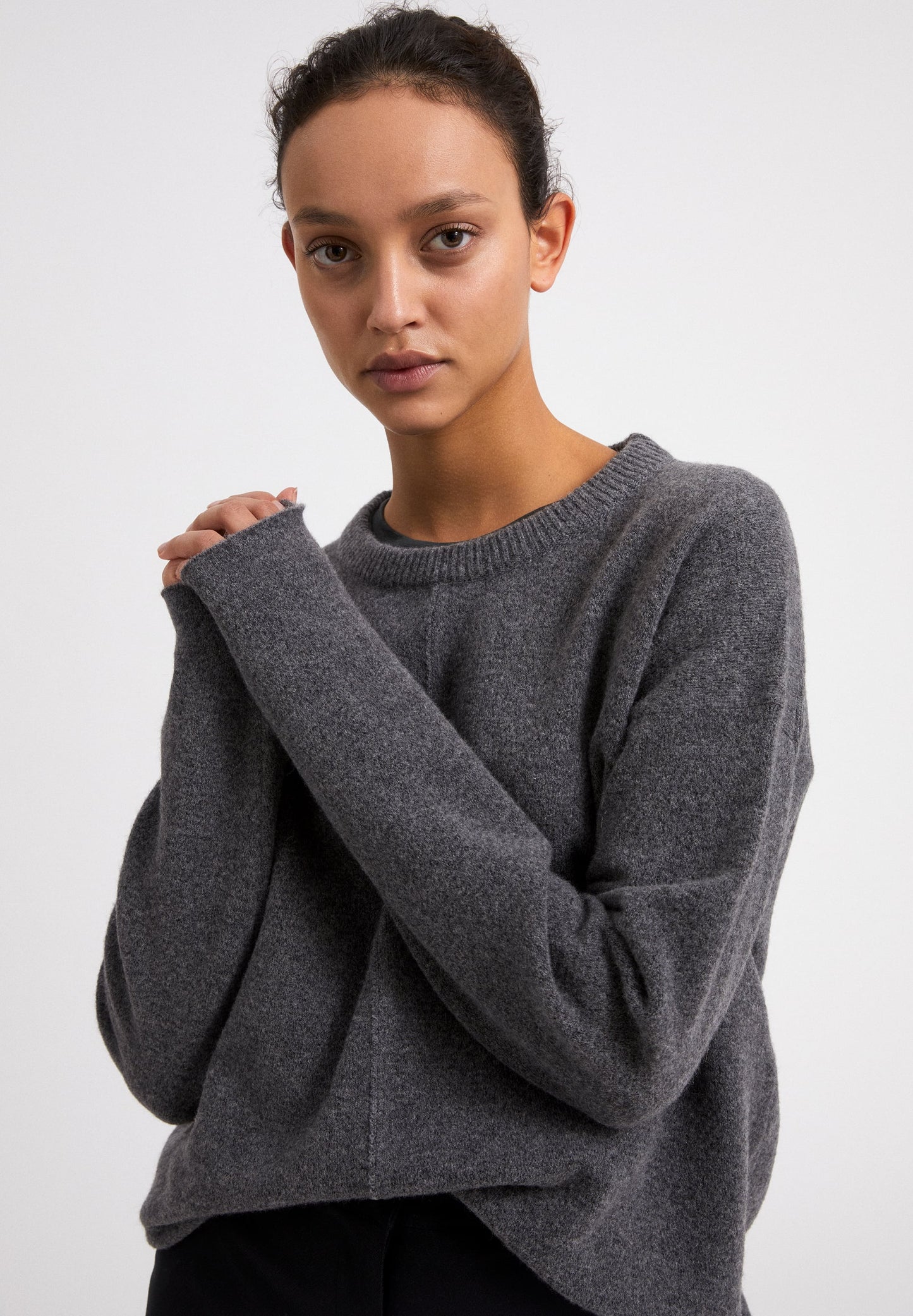 Pull gris en laine bio et recyclé - DARIAA mid grey melange