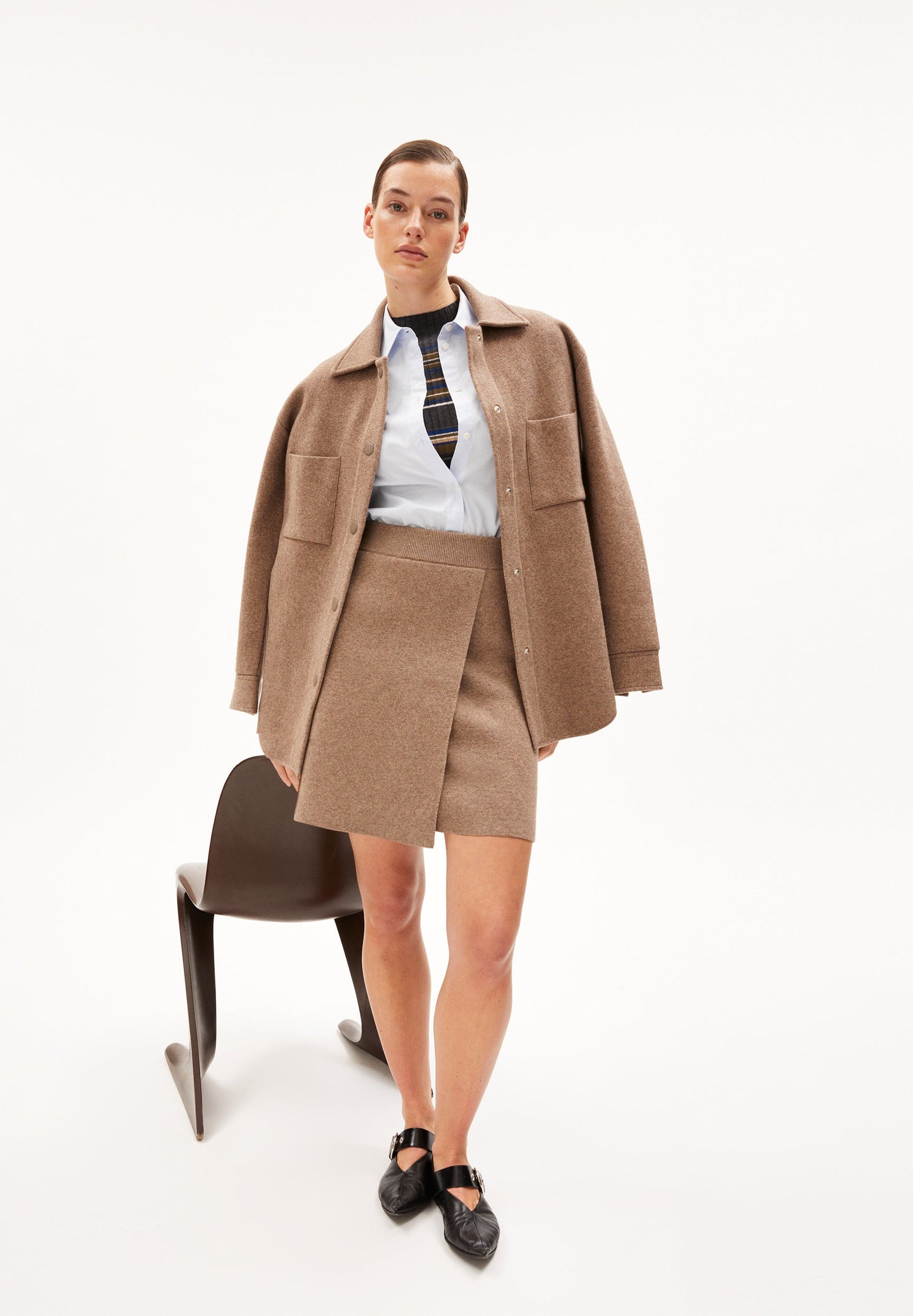 jupe en laine bio | marron "endarlaa - cinnamon dust melange"