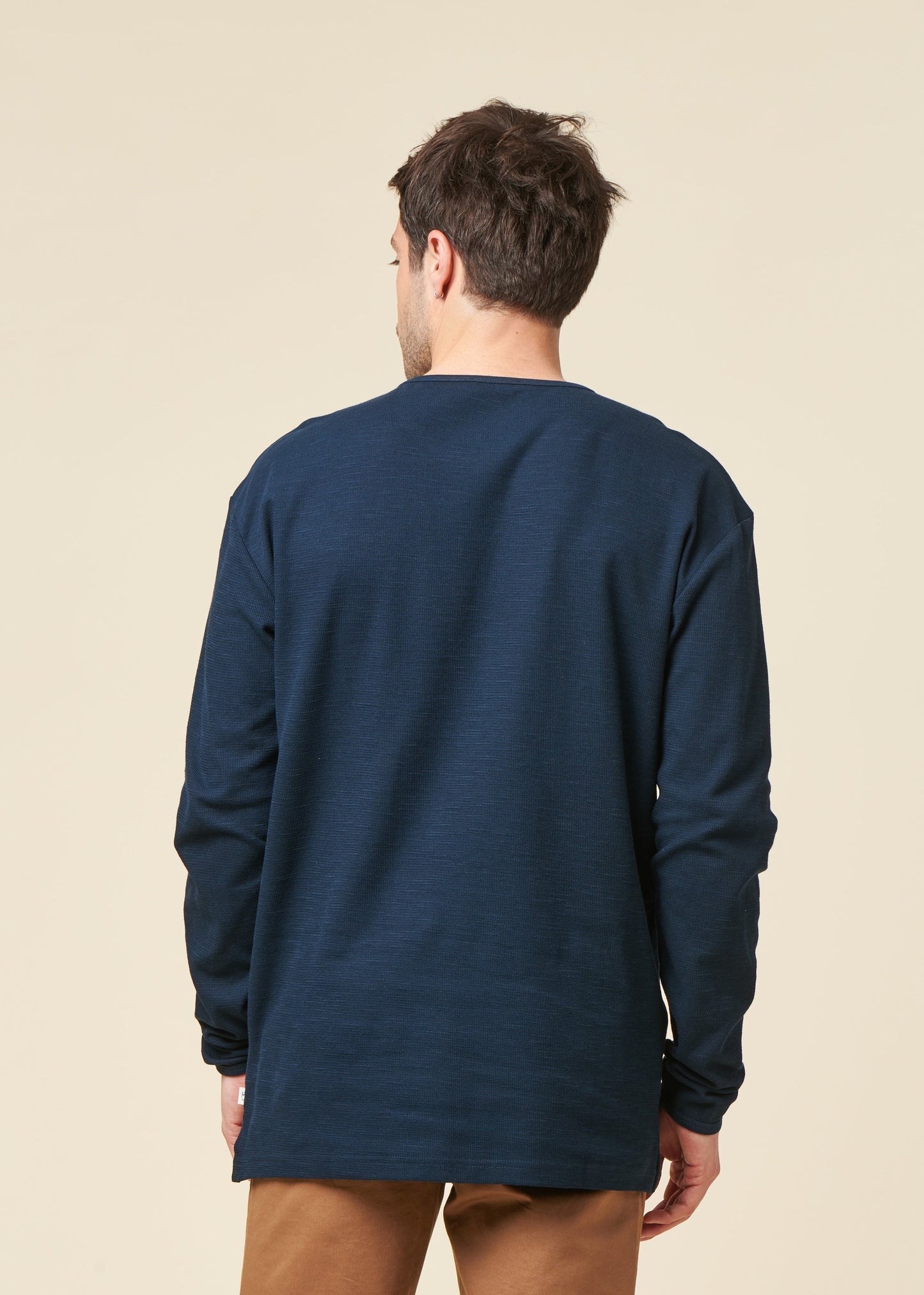 Sweat léger en coton bio | marine "long sleeved structured slub sweat total eclipse"