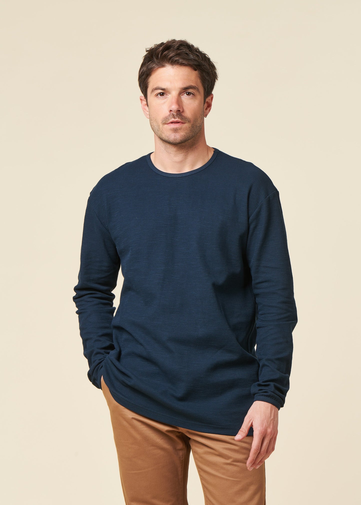 Sweat léger en coton bio | marine "long sleeved structured slub sweat total eclipse"