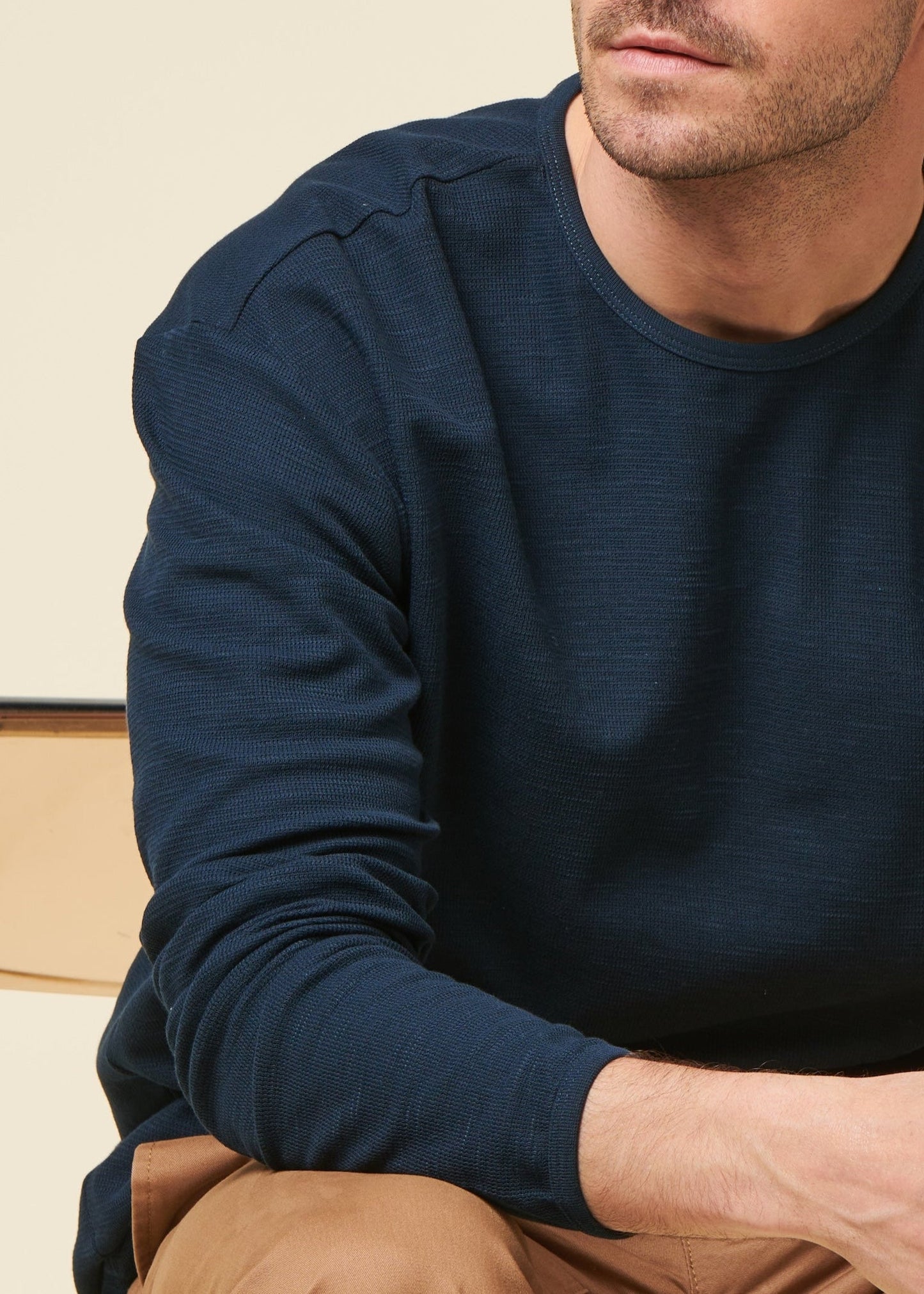 Sweat léger en coton bio | marine "long sleeved structured slub sweat total eclipse"