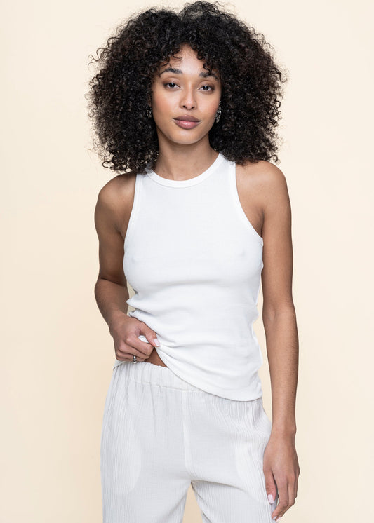 Débardeur côtelé en coton bio | Blanc "racer rib top star white"