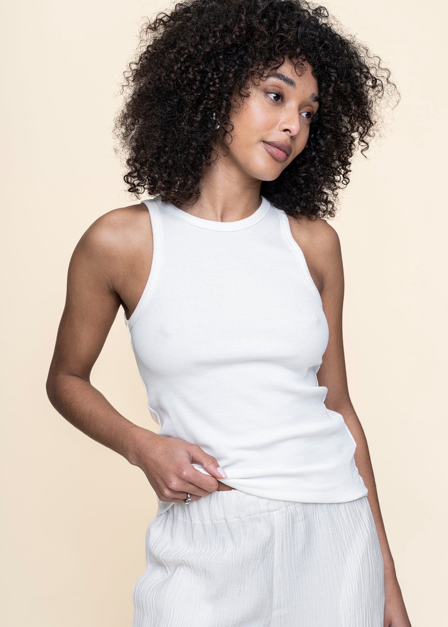 Débardeur côtelé en coton bio | Blanc "racer rib top star white"