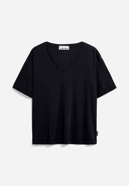 T-shirt col v en coton bio | Noir "demikaa black"