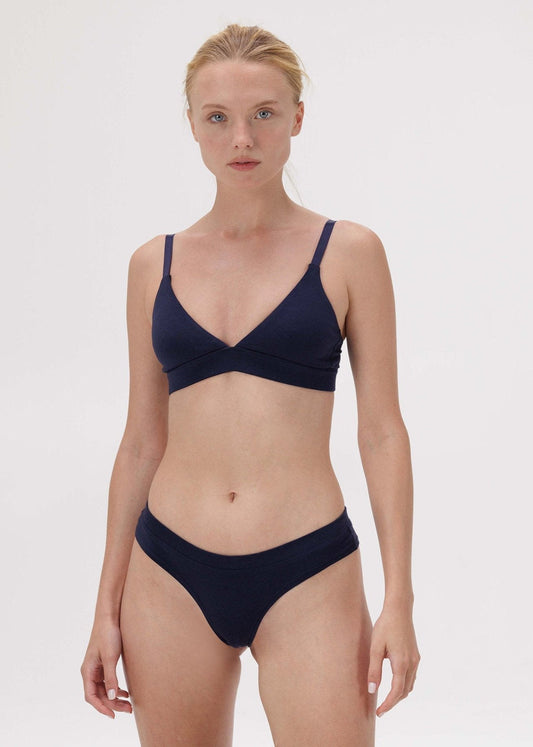 Soutien-gorge triangle en coton bio | Marine "core triangle bra navy"