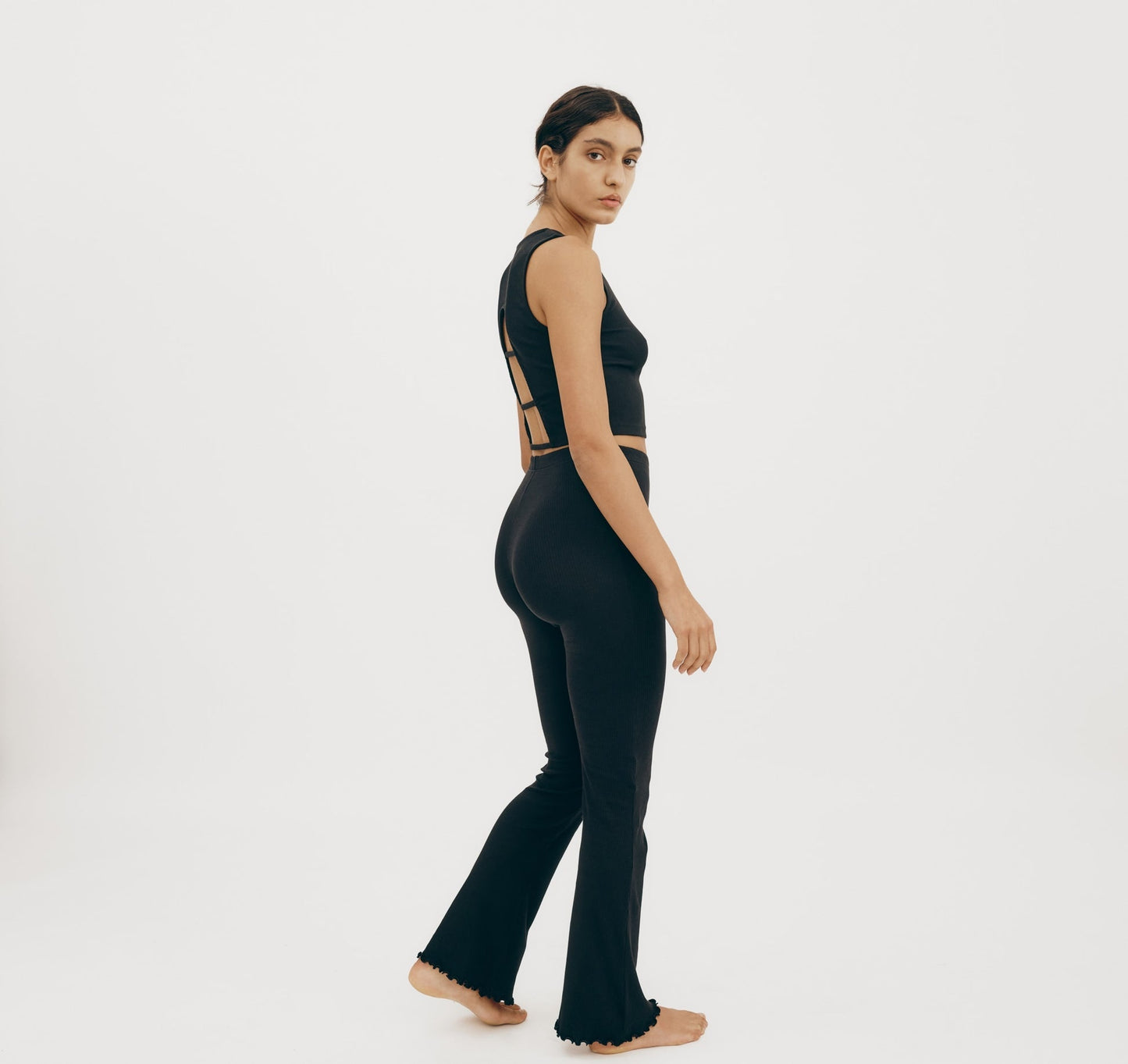 Legging côtelé en coton bio | Noir "core bold rib flare leggings black"