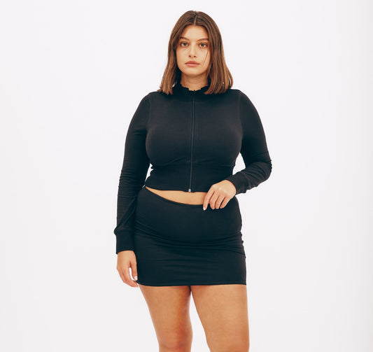 Veste zippée crop en coton bio | Noir "core sport crop zip jacket black"