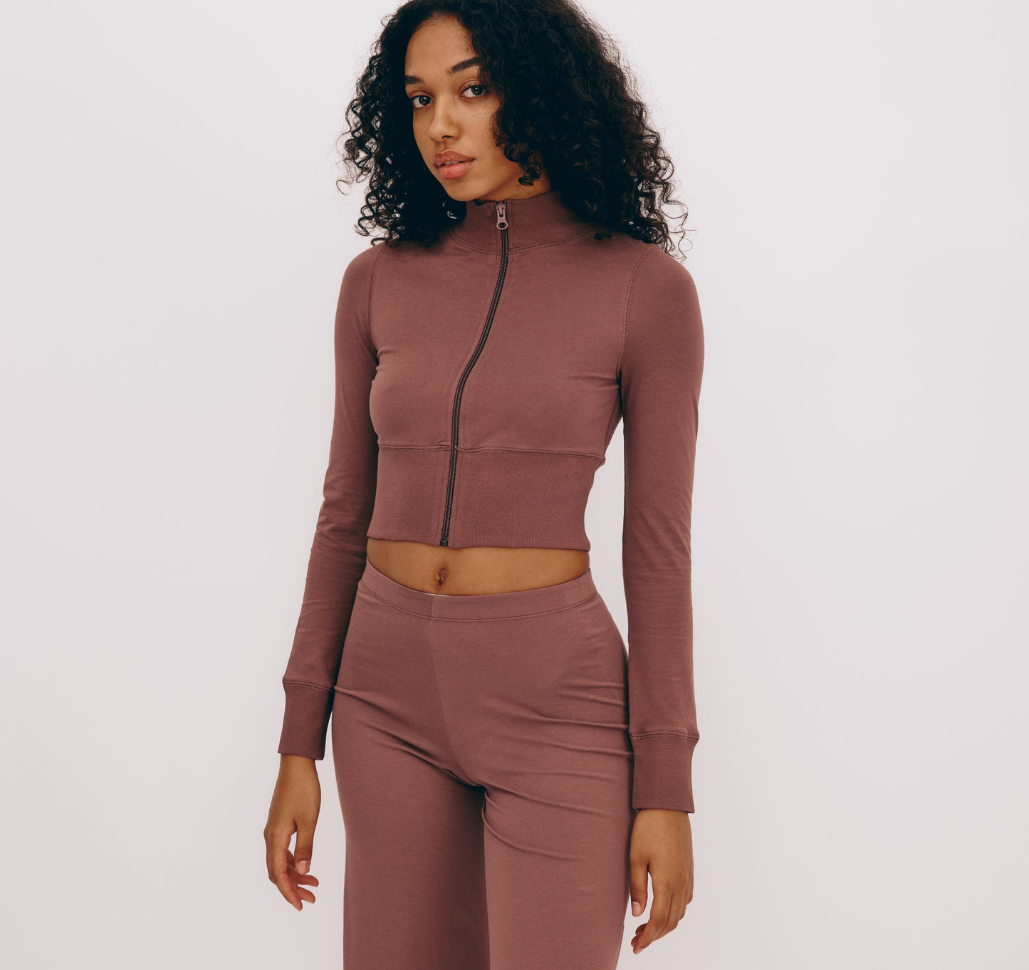 Veste courte zippée en coton bio | Vieux rose "core sport crop zip jacket rose wood"