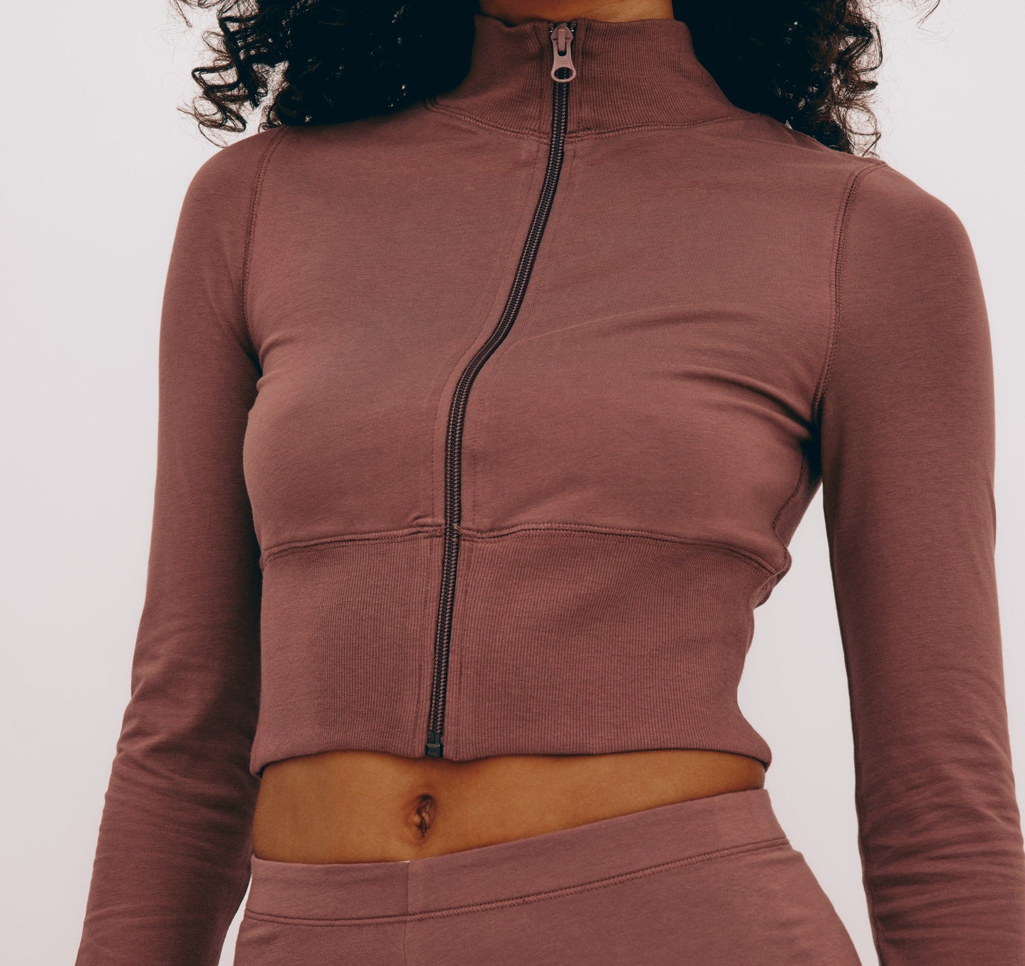 Veste courte zippée en coton bio | Vieux rose "core sport crop zip jacket rose wood"