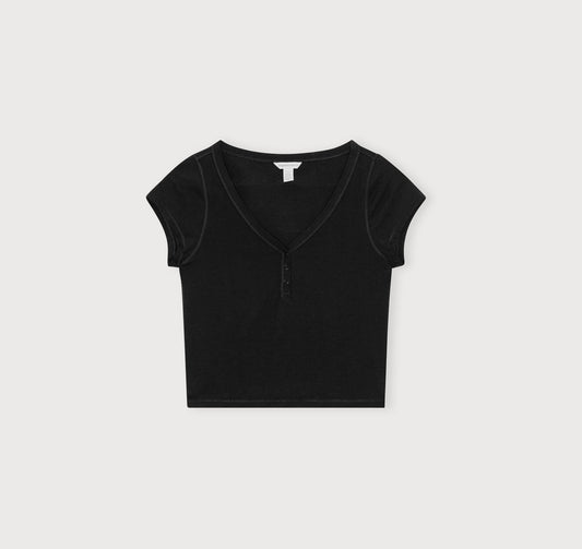 T-shirt court col v | noir "core sport henley v tee black"