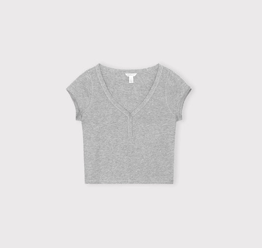 T-shirt court col v | gris "core sport henley v tee grey melange"