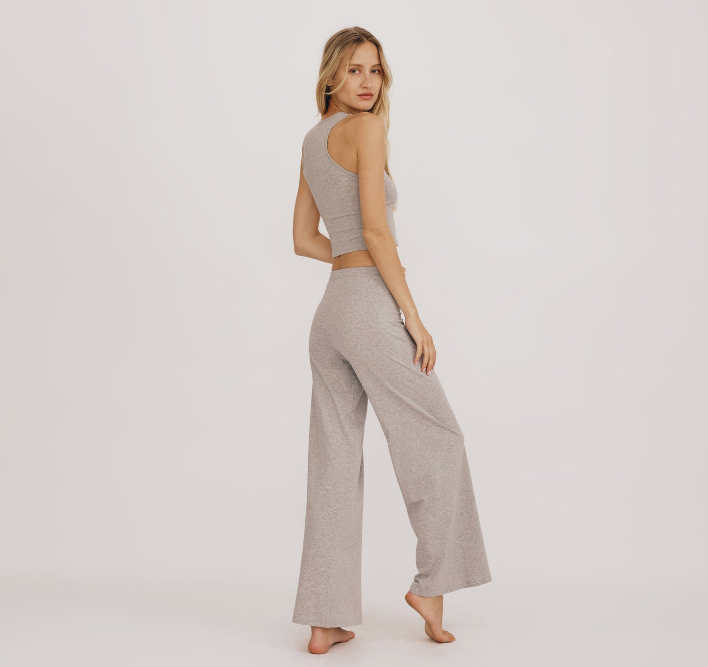 Pantalon fluide en coton bio | gris "core sport straight pants grey melange"