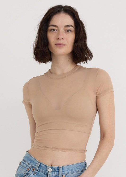 T-shirt transparent en mesh recyclé | marron "Mesh tee - hazelnut"