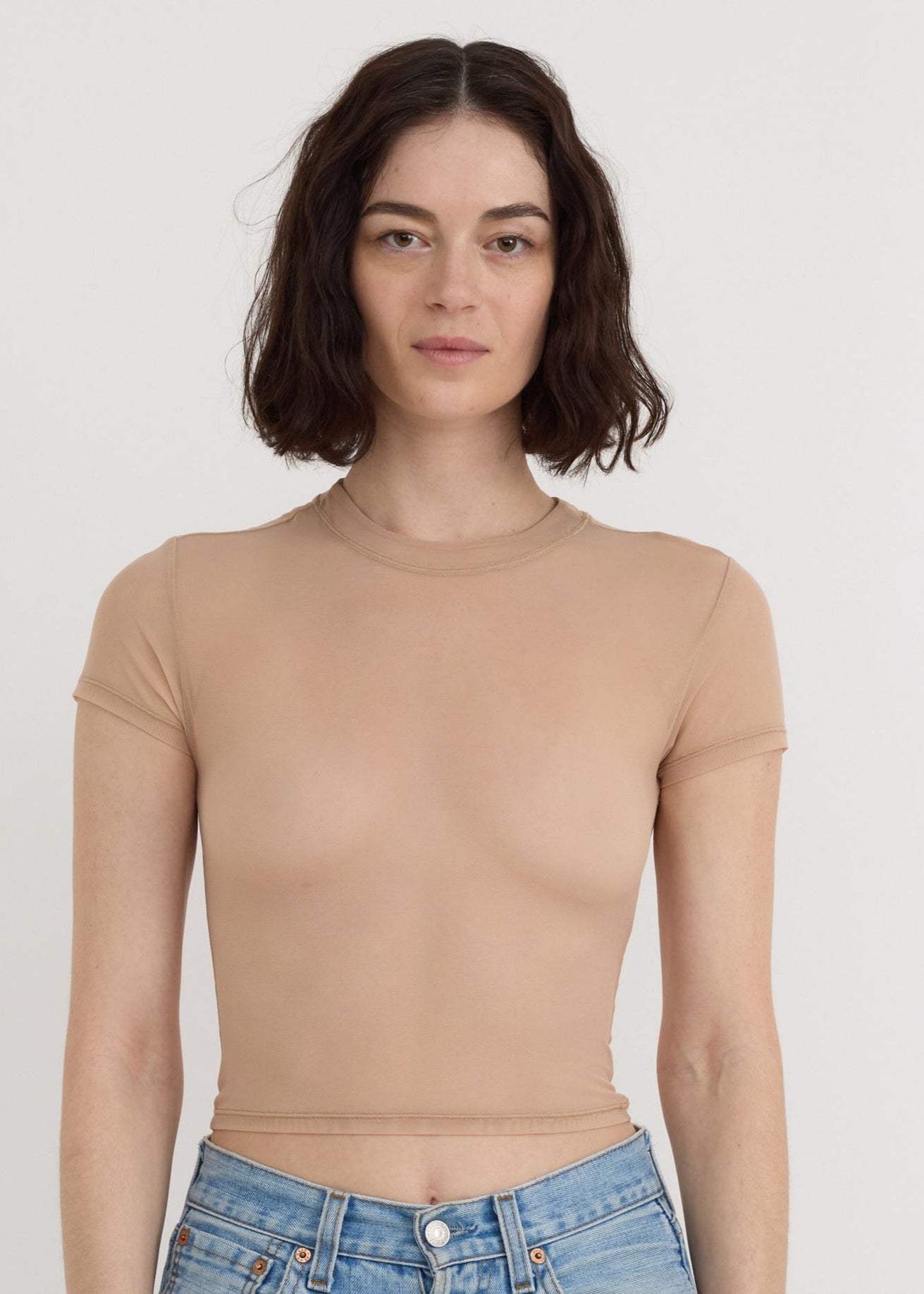 T-shirt transparent en mesh recyclé | marron "Mesh tee - hazelnut"