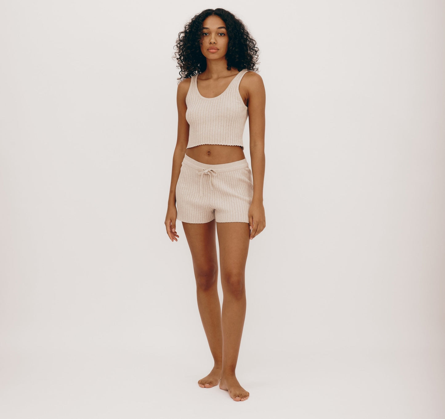 Débardeur côtelé en coton bio | écru "true knit crop tank top oat"