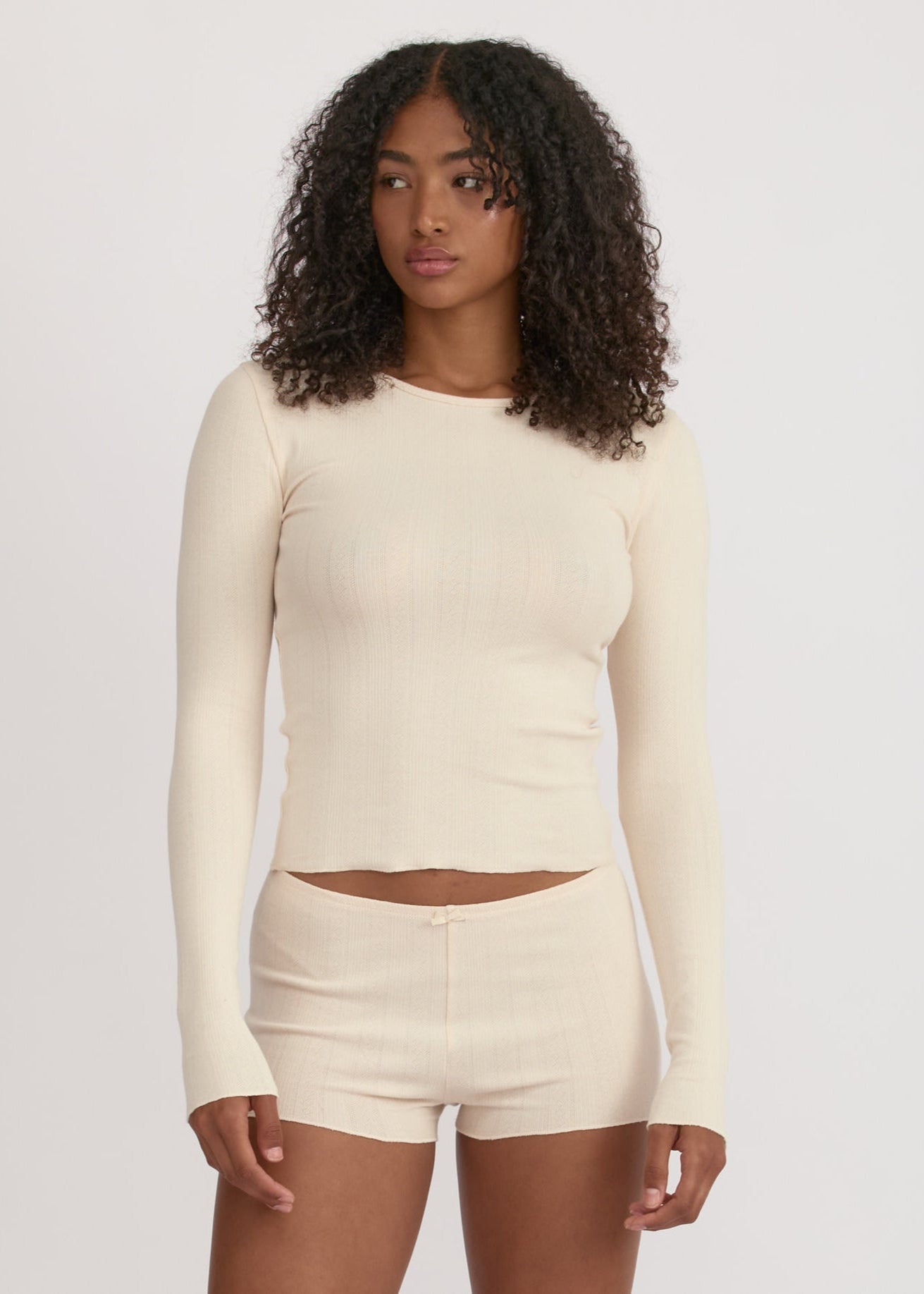 Short de pyjama en coton bio | beige "pointelle shorts - cloud"
