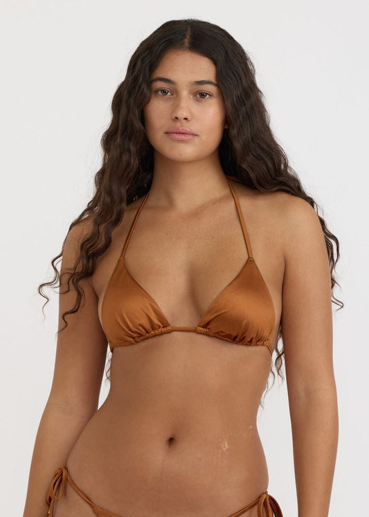 Haut de maillot en matières recyclées | cuivre "solar swim triangle bikini top - shimmer coast"