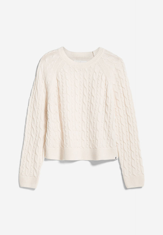 Pull tressé en laine bio et recyclée | écru "diliriaa cable oatmilk"