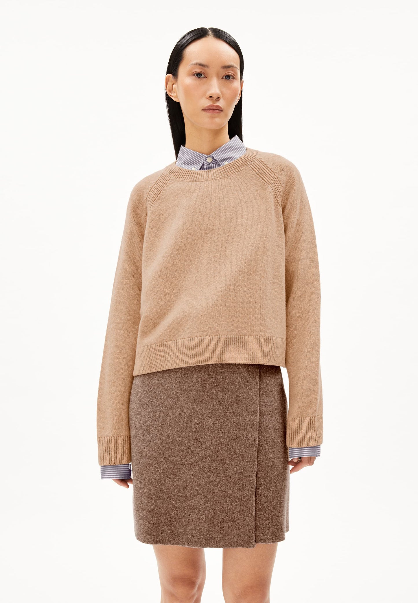 Pull en laine bio mélangée | beige "diliriaa reglana - cinnamon dust melange"