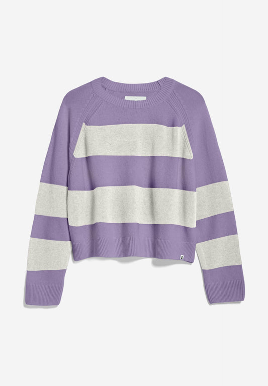 Pull en laine bio et recyclée | Rayé écru et lilas "diliriaa stripe smart lilac melange-oatmilk"