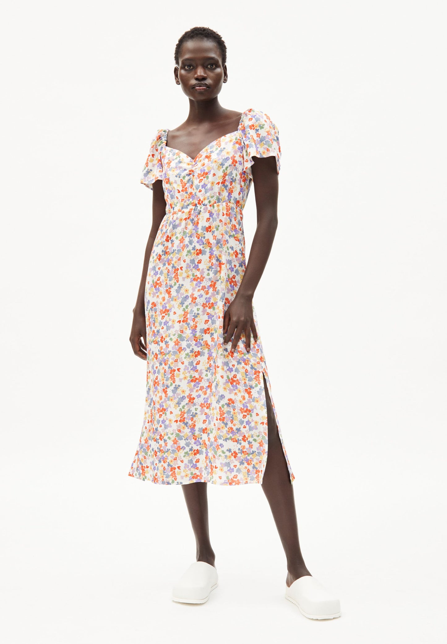 Robe longue fleurie en viscose ecovero - dreaa flora confetti white