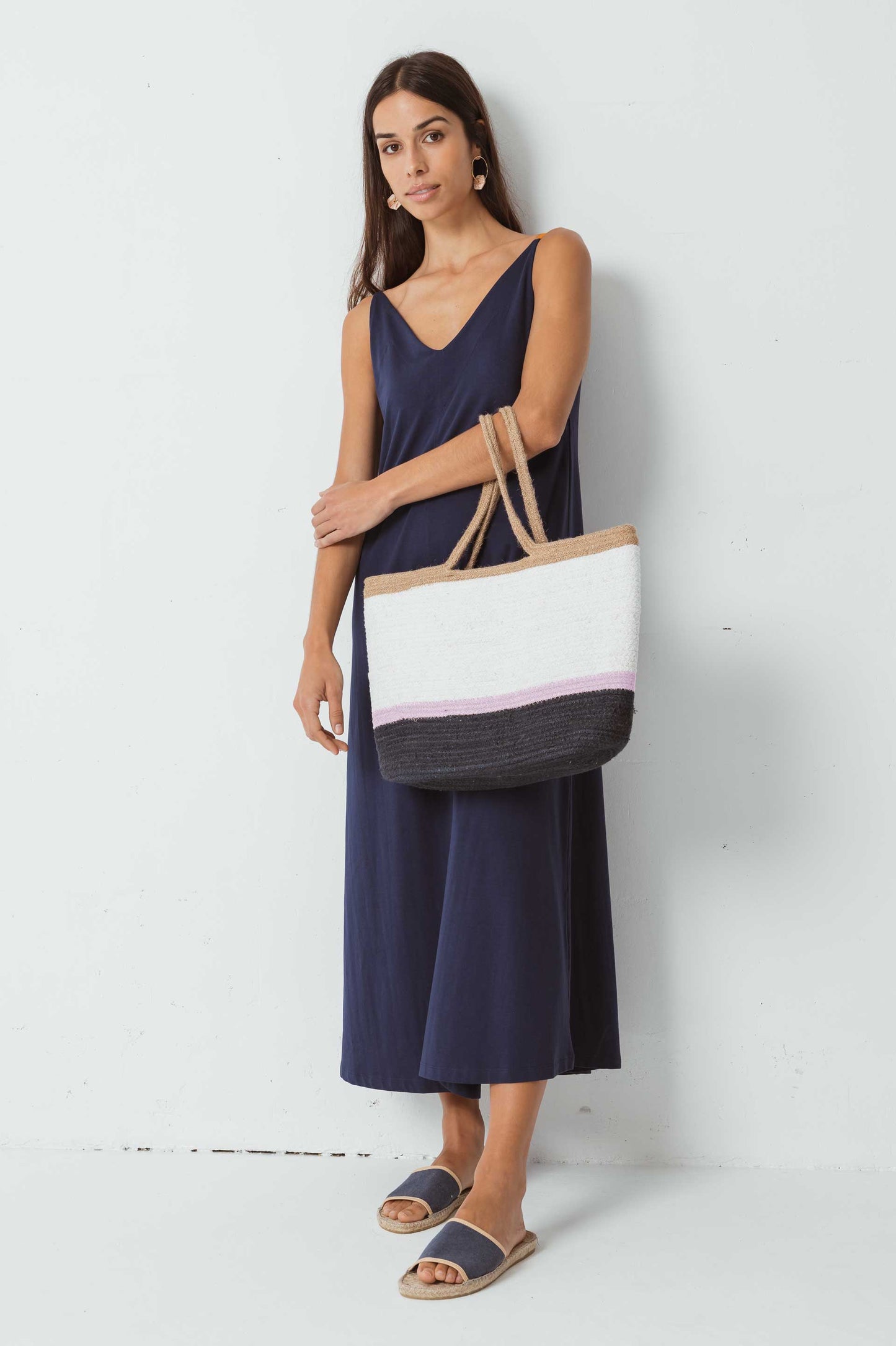 Robe longue marine en coton bio - alane bleu marine