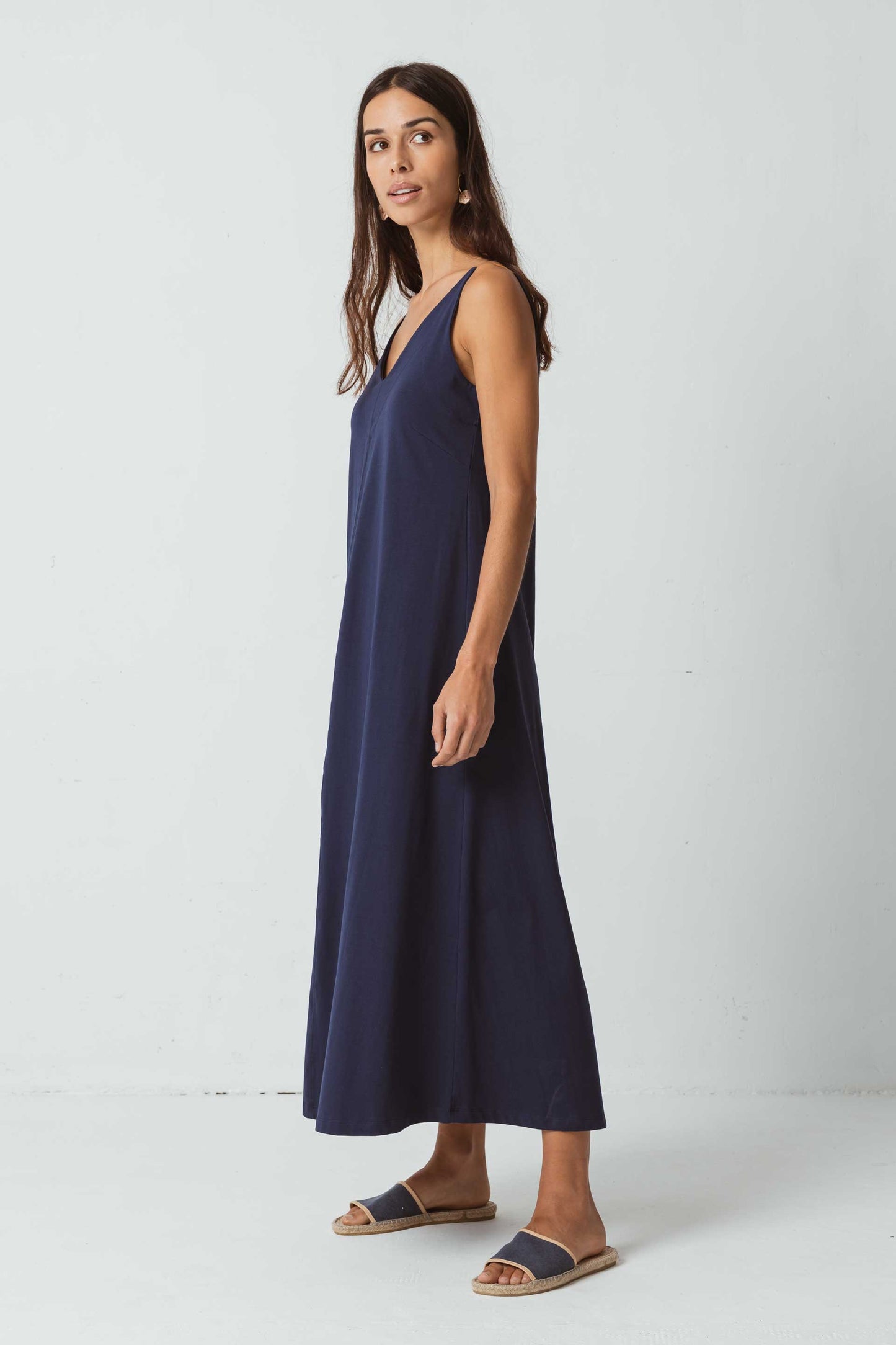 Robe longue marine en coton bio - alane bleu marine