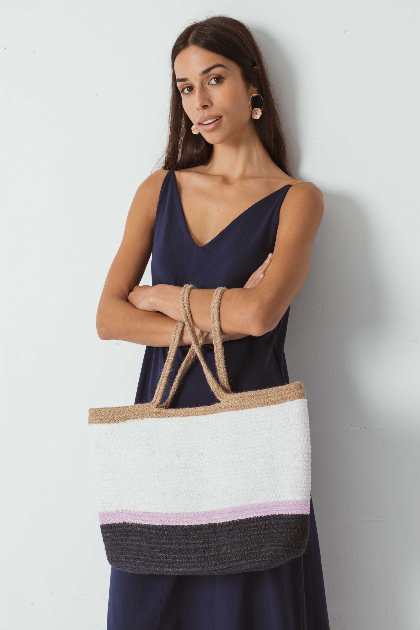 Robe longue marine en coton bio - alane bleu marine