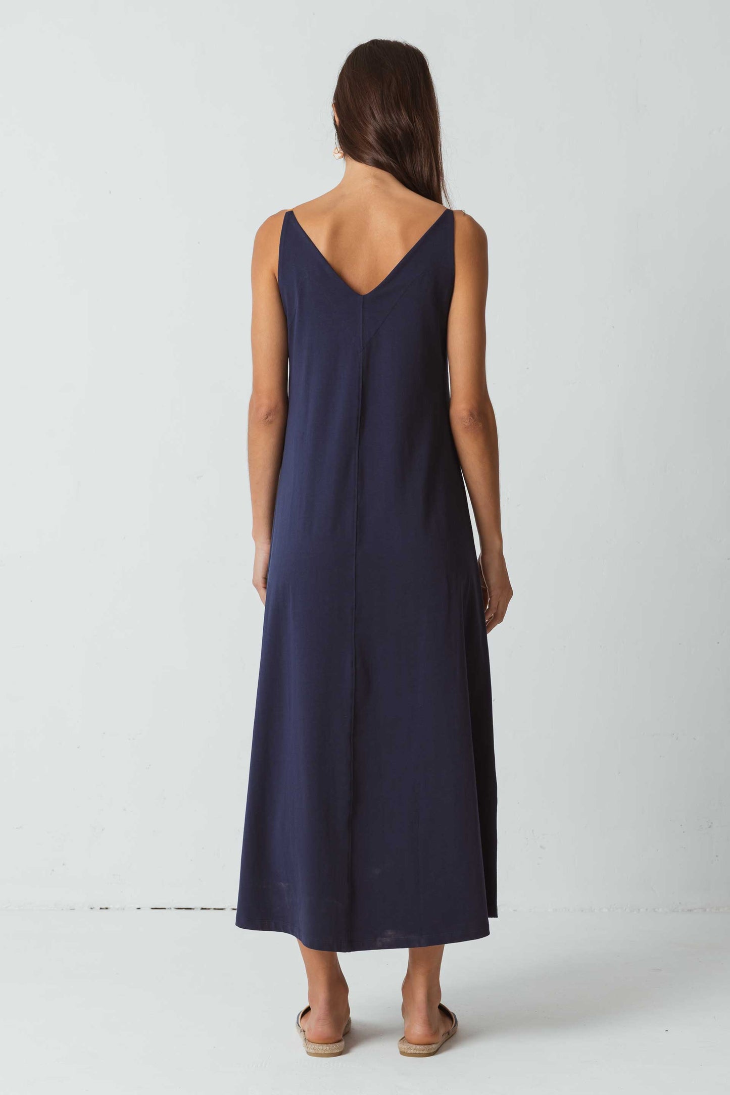 Robe longue marine en coton bio - alane bleu marine