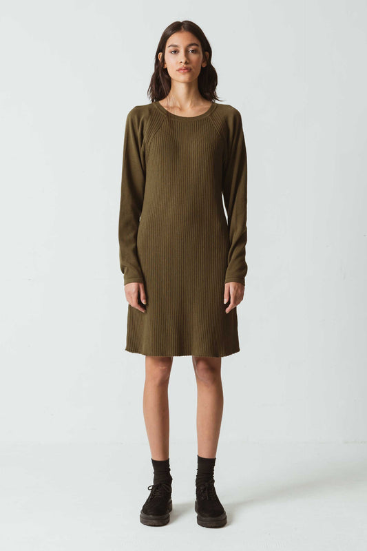 Robe pull tricotée en coton bio | Kaki "rosane dress"