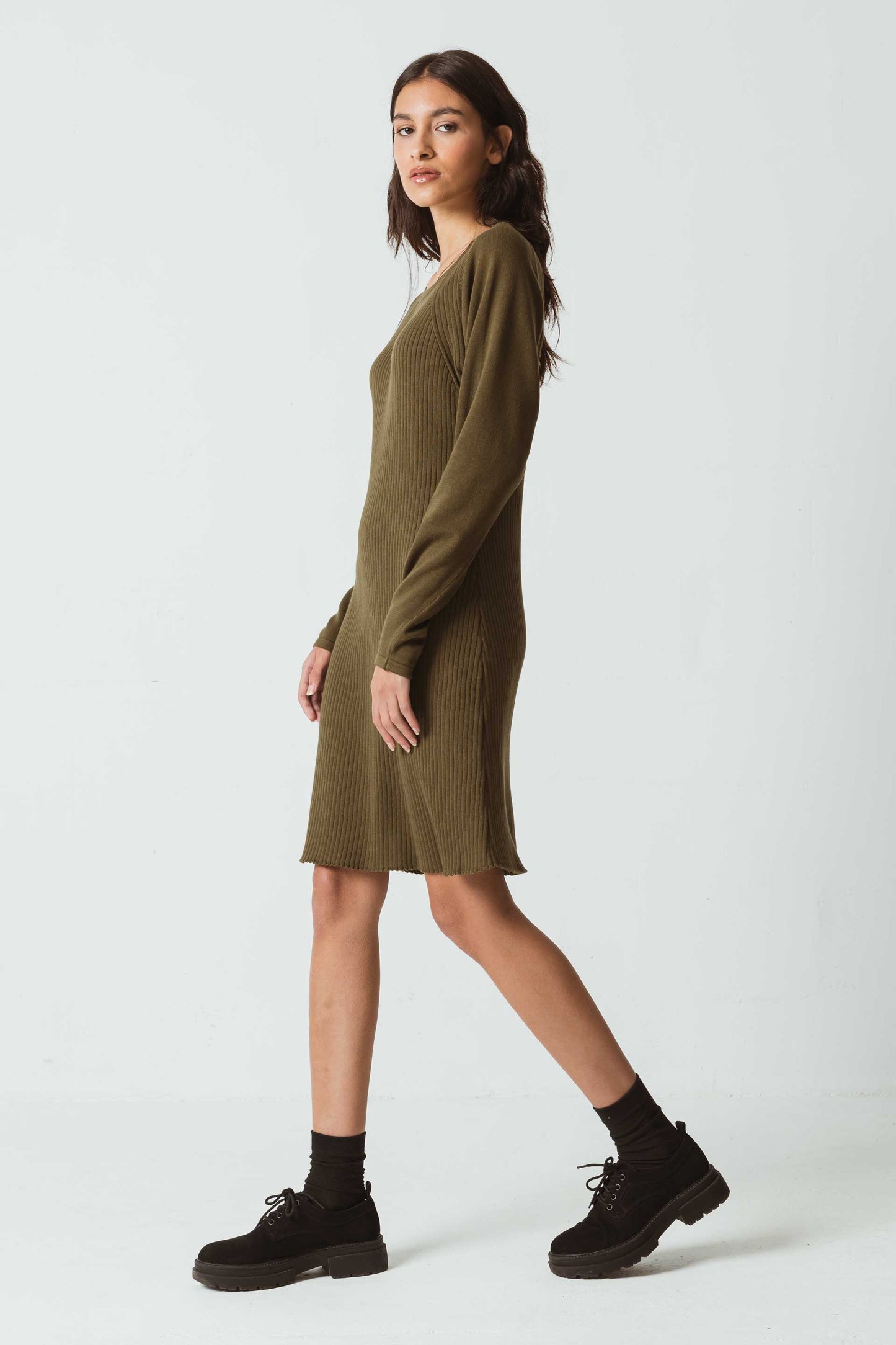 Robe pull tricotée en coton bio | Kaki "rosane dress"