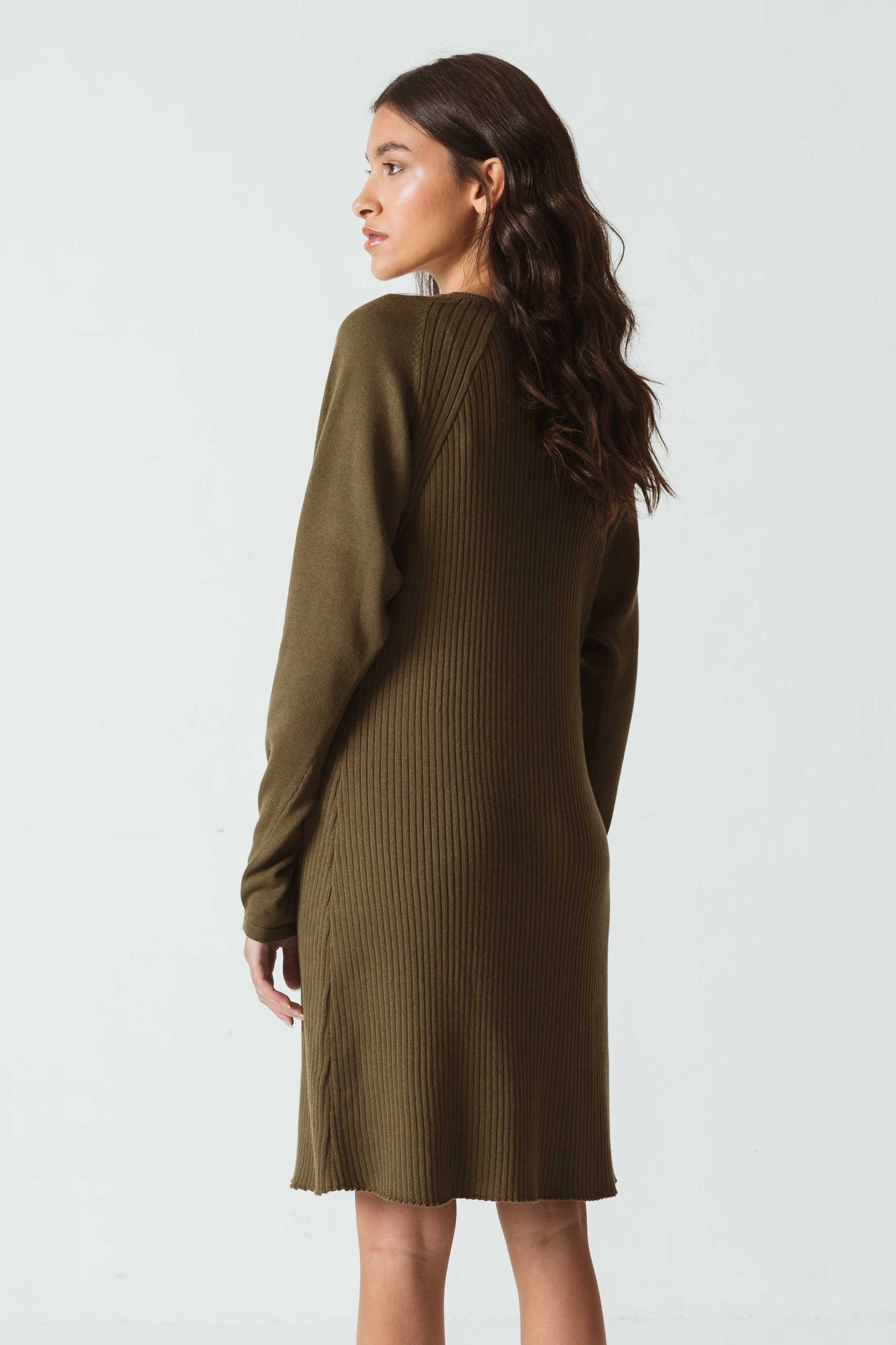Robe pull tricotée en coton bio | Kaki "rosane dress"