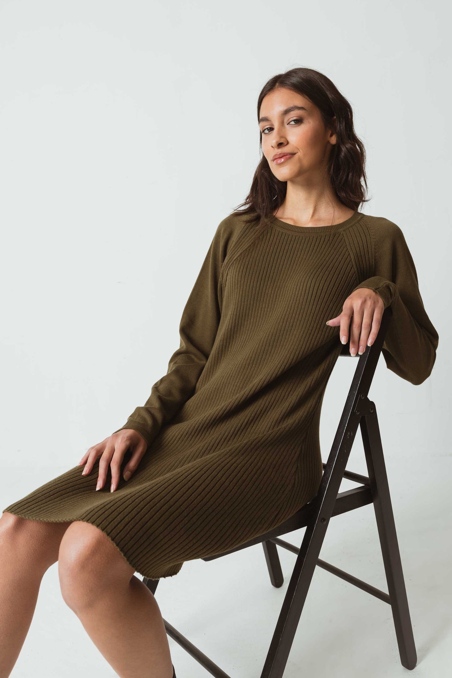 Robe pull tricotée en coton bio | Kaki "rosane dress"