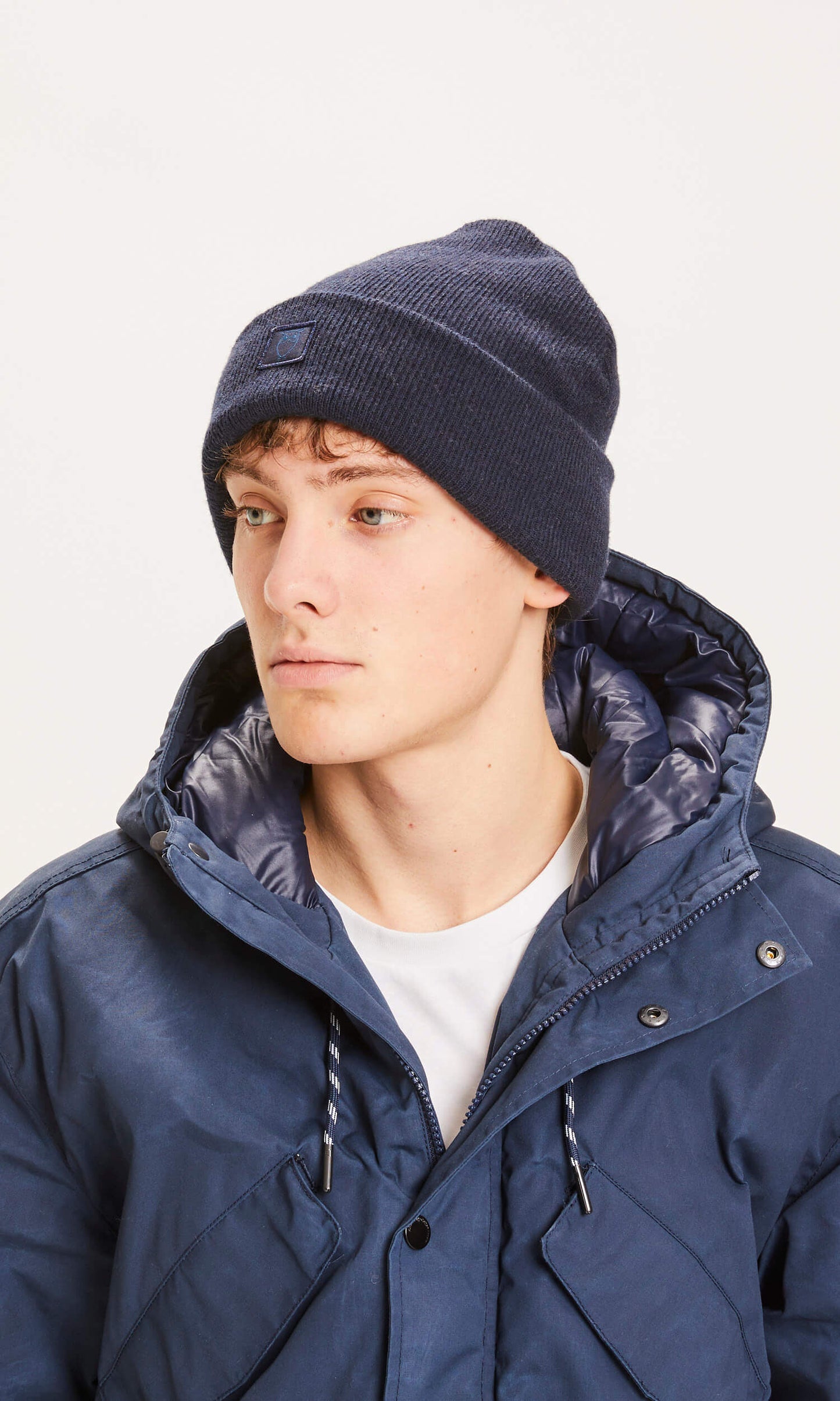 Bonnet marine en laine bio - LEAF navy