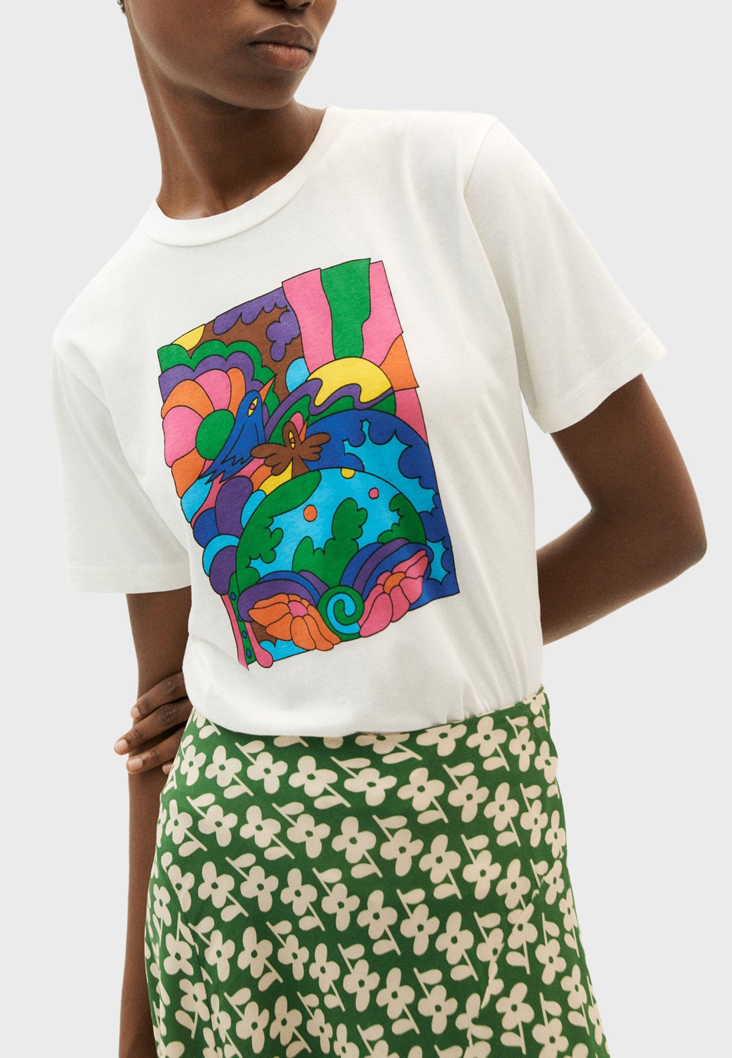 T-shirt imprimé abstrait en coton bio | blanc "we love you t-shirt snow white"