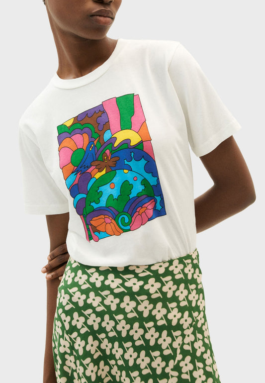 T-shirt imprimé abstrait en coton bio | blanc "we love you t-shirt snow white"