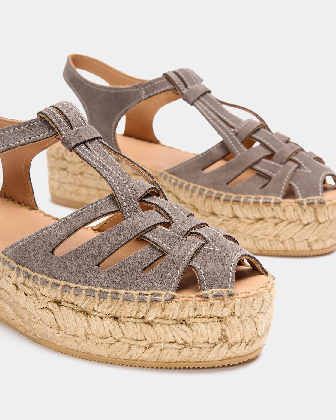 Espadrilles compensées en cuir certifié et jute |gris "Bemol tos gris"