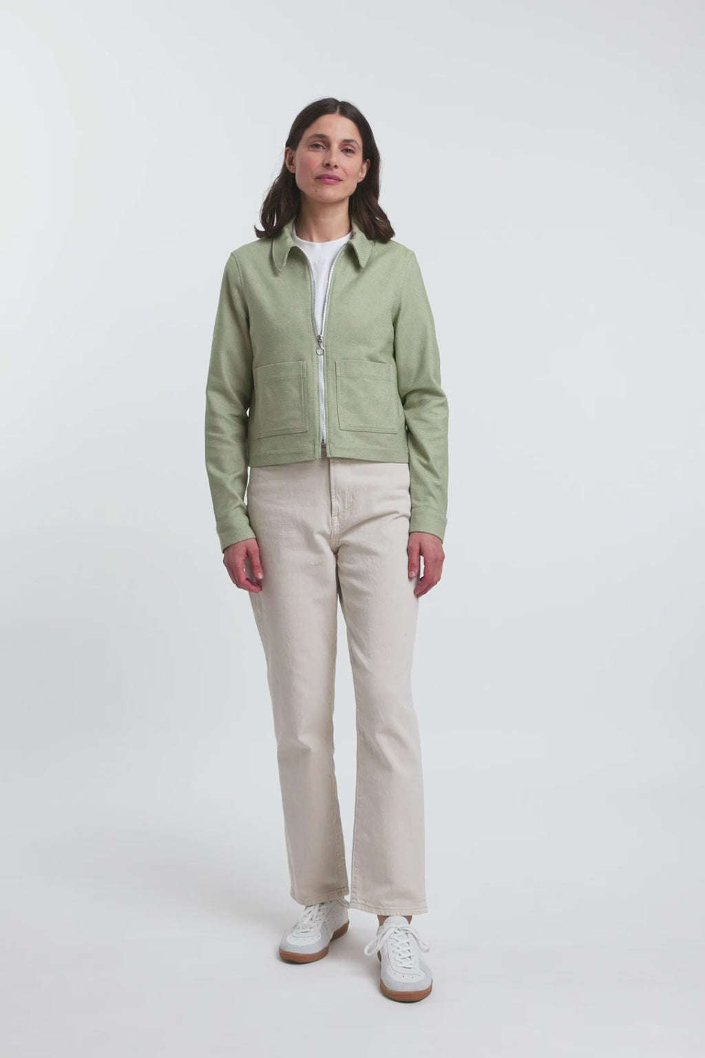 Veste zippée verte à motif en coton bio - boxy jacket green check