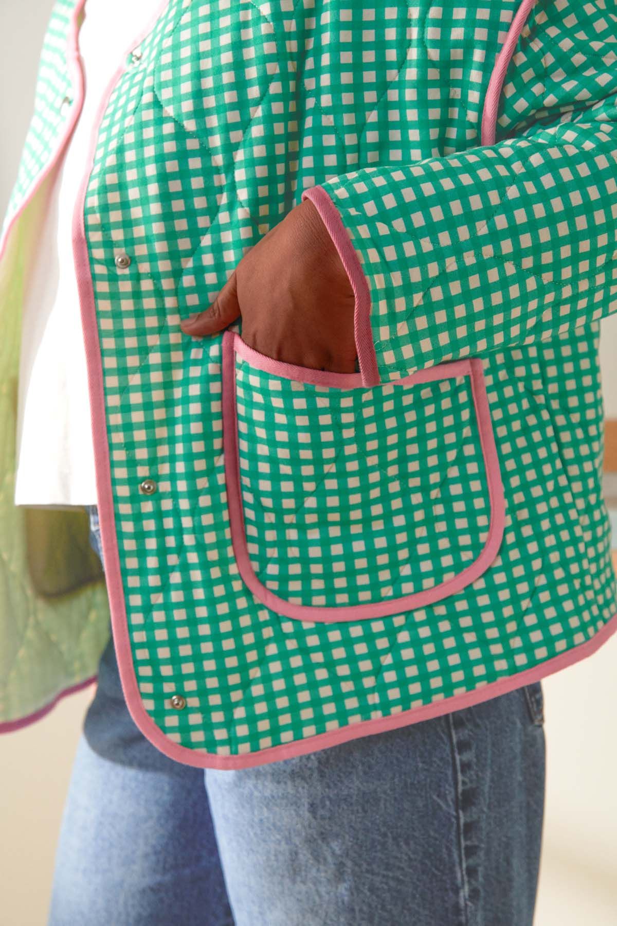 Veste matelassée coton bio | vichy vert | Vert