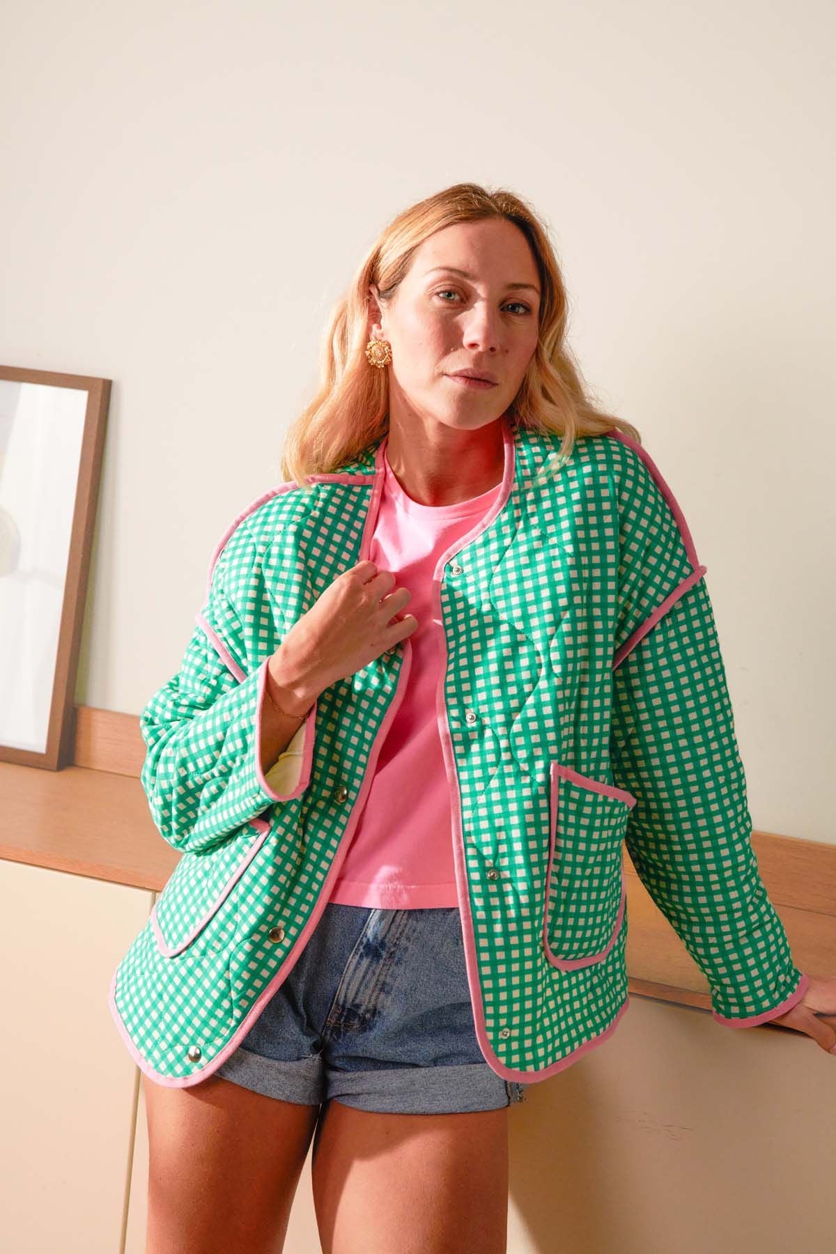 Veste matelassée coton bio | vichy vert | Vert