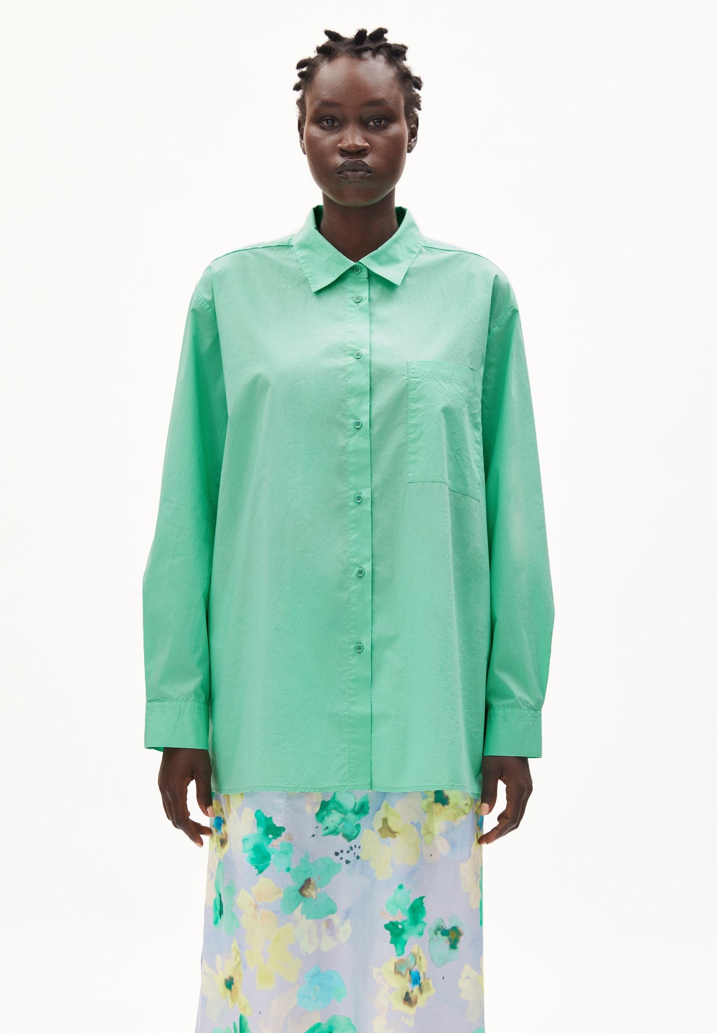Chemise longue vert clair en coton bio - ealgaa bright lime