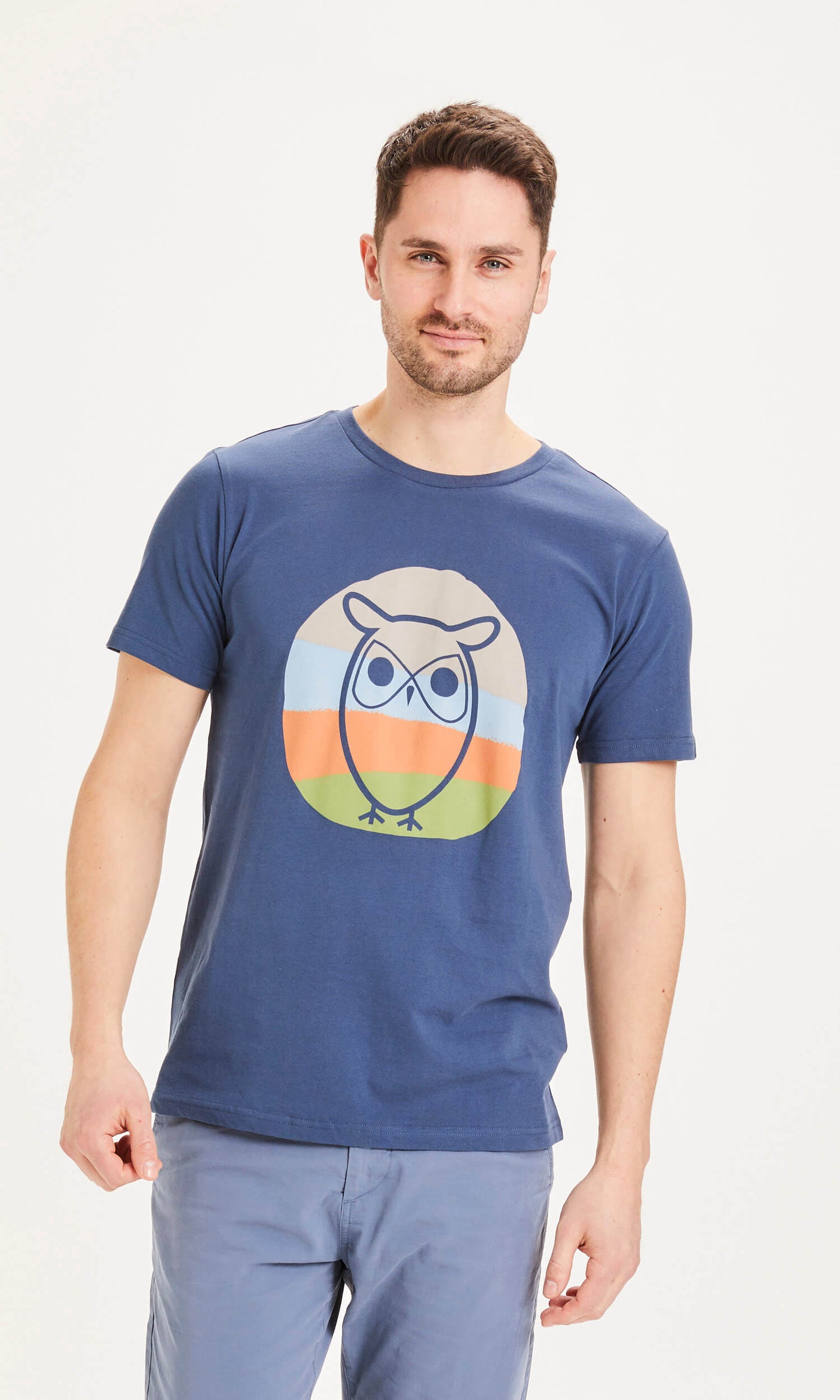 T-shirt imprimé bleu en coton bio - Alder hibou