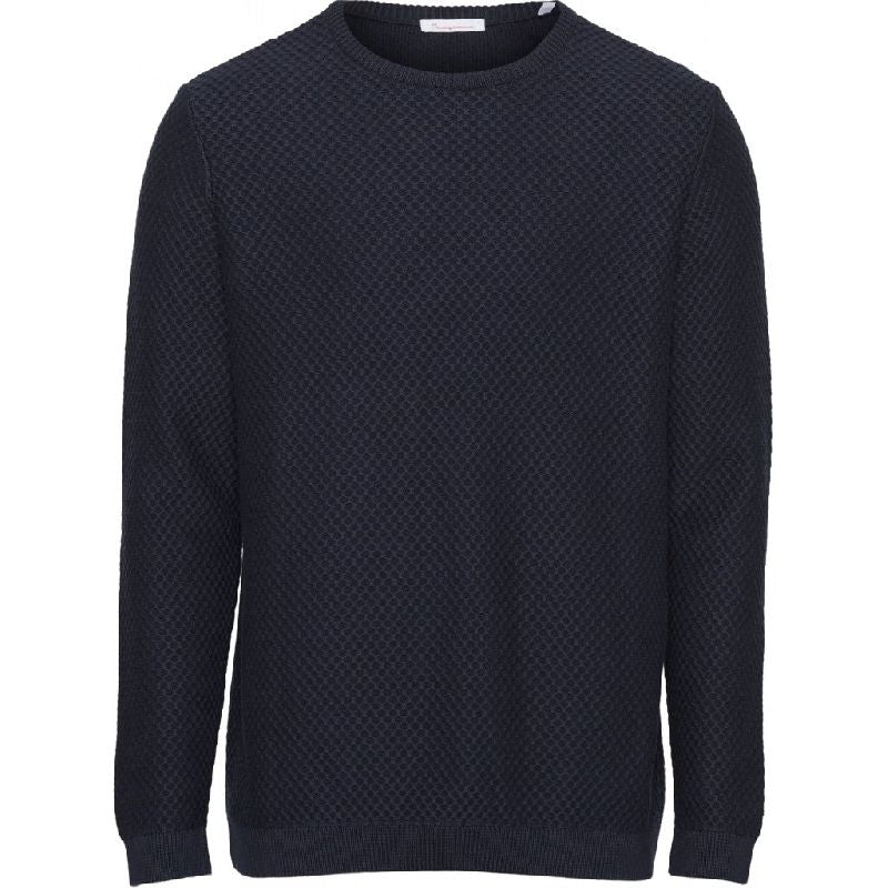 Pull col rond bleu nuit en coton bio - FIELD crew neck knit