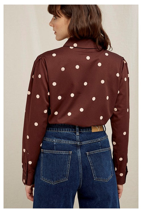 Chemise marron à pois en coton bio - Edie Polka dot